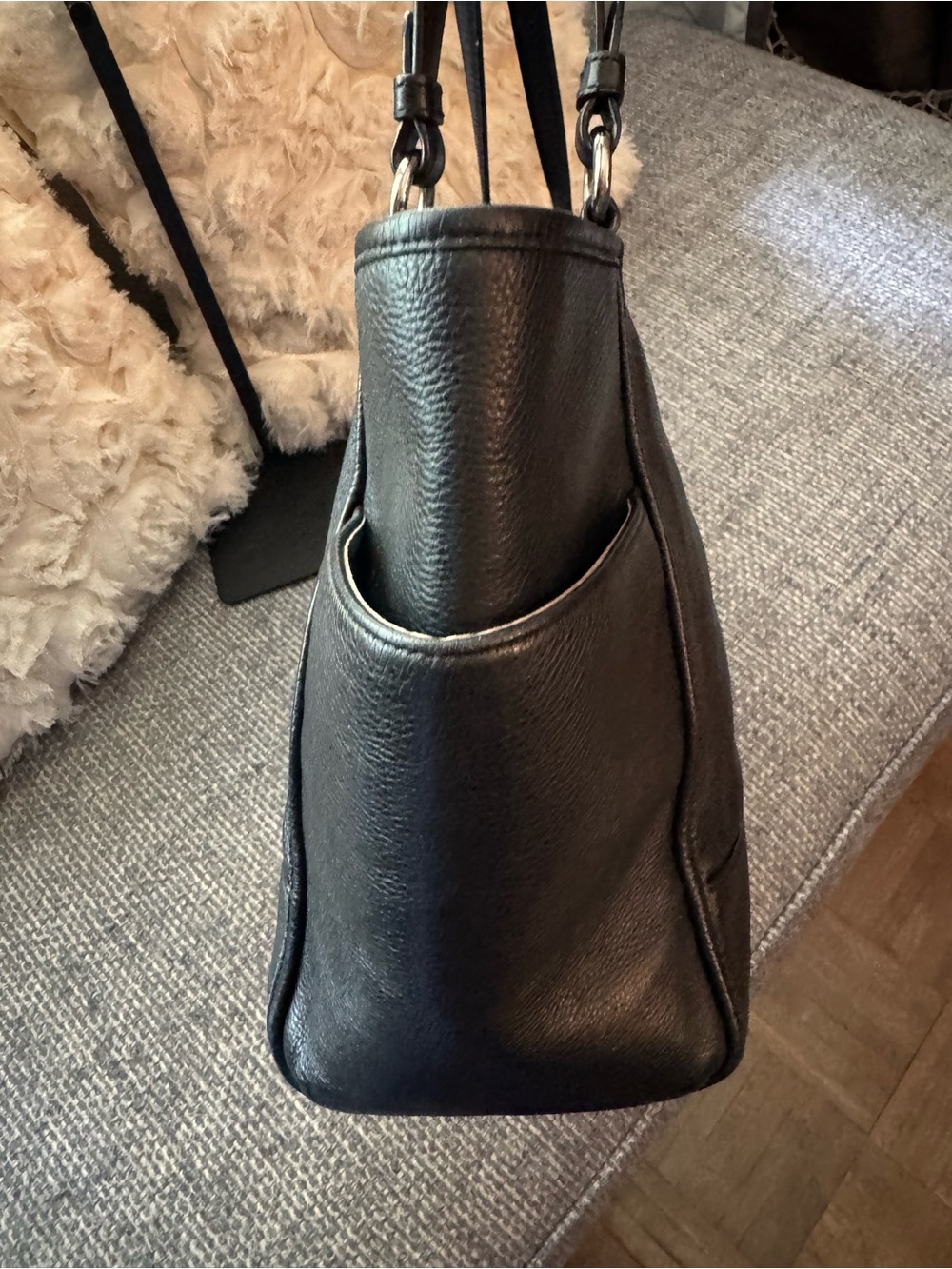 Coach Black Pebbled Leather Zip Top Tote Shoulder Bag - Picture 9 of 11